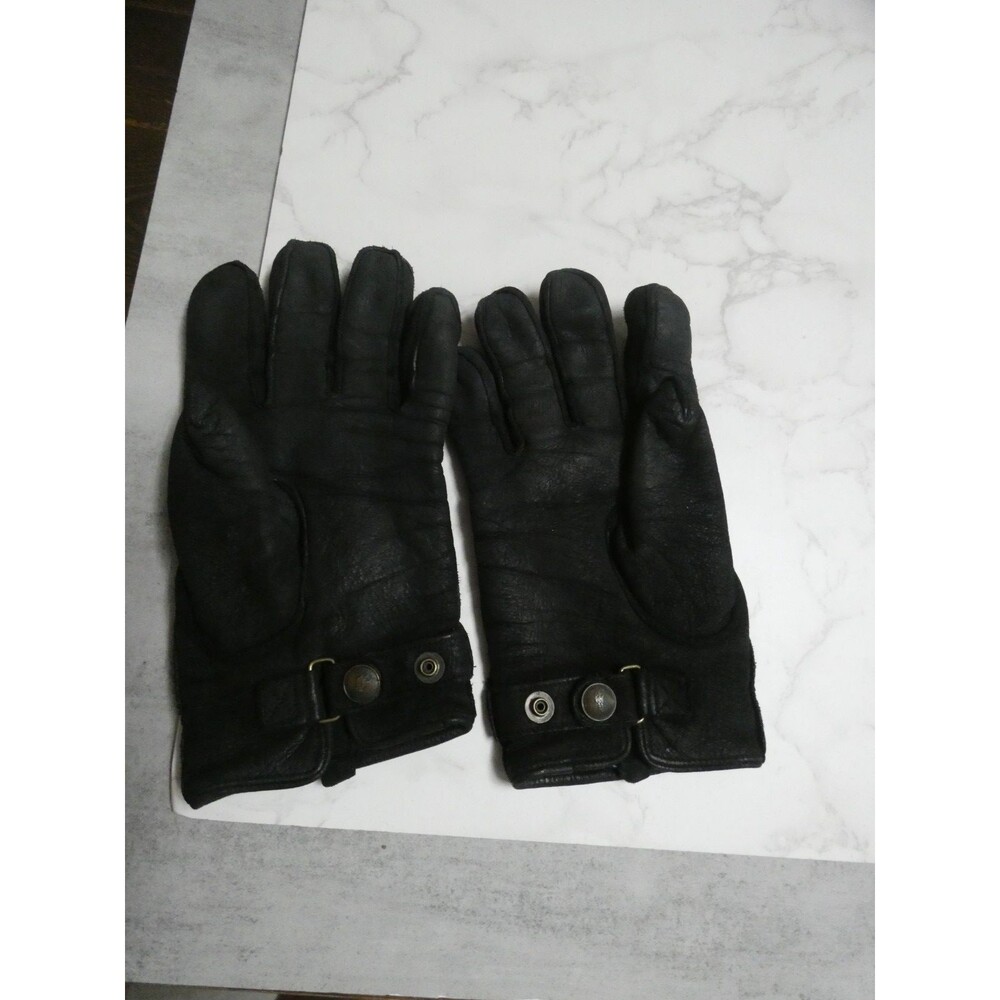 Polo Ralph Lauren VTG Men's L Black Leather Gloves Lined Snap Button Wrist